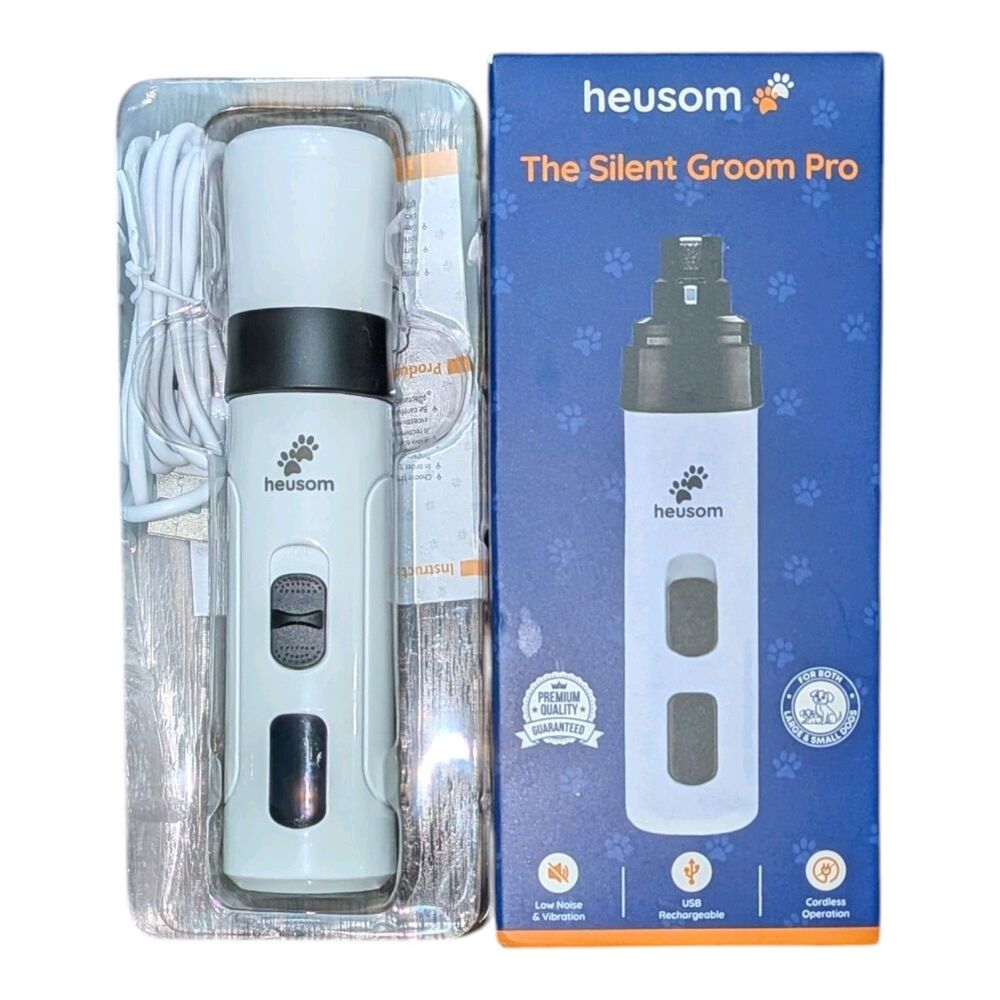 heusom The Silent Groom Pro Whisper-Quiet USB Rechargeable Pet Nail Grinder New